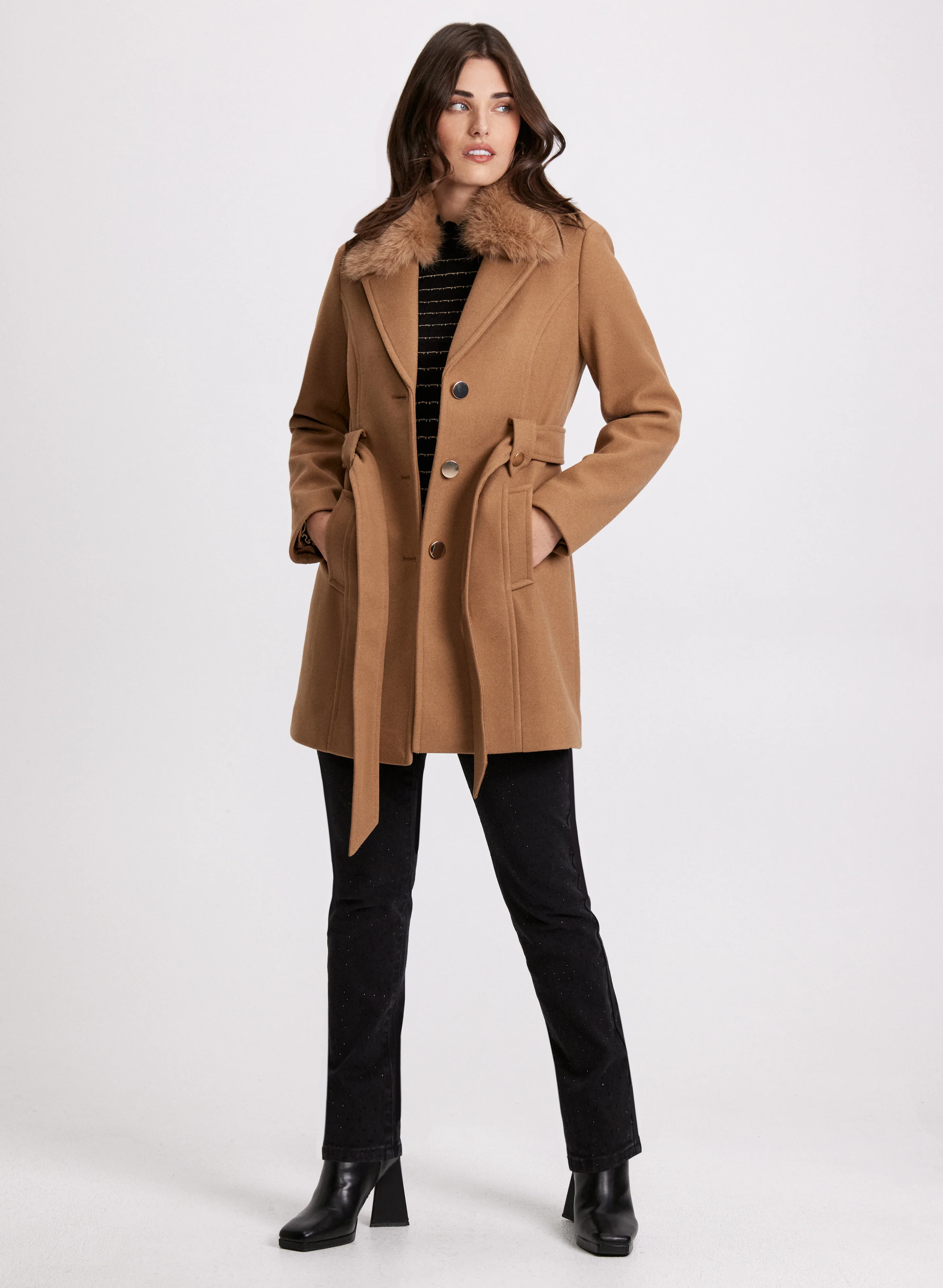 Wool-Blend Faux Fur Collar Coat - Image 2