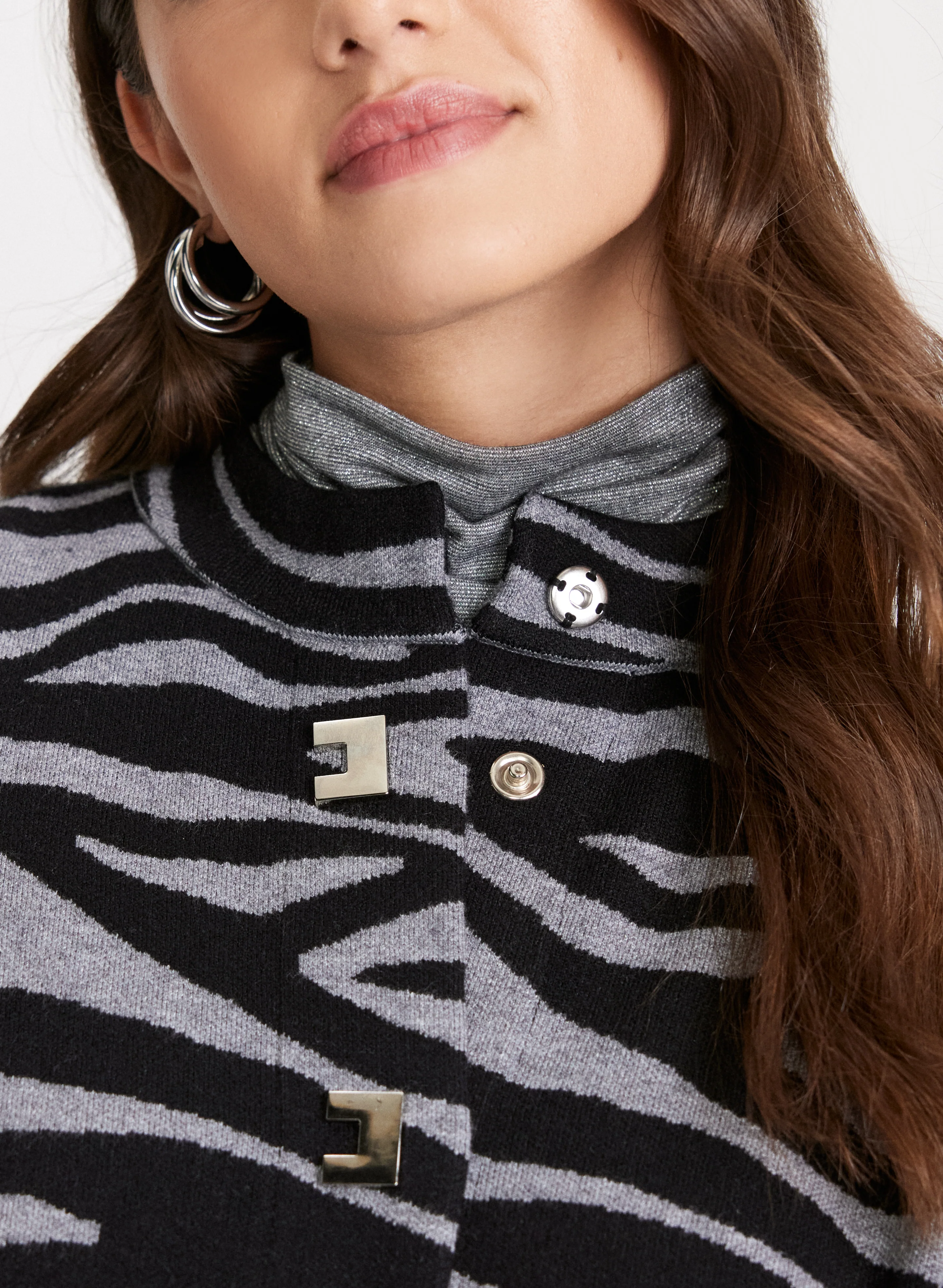 Zebra Print Mock Neck Cardigan - Image 5