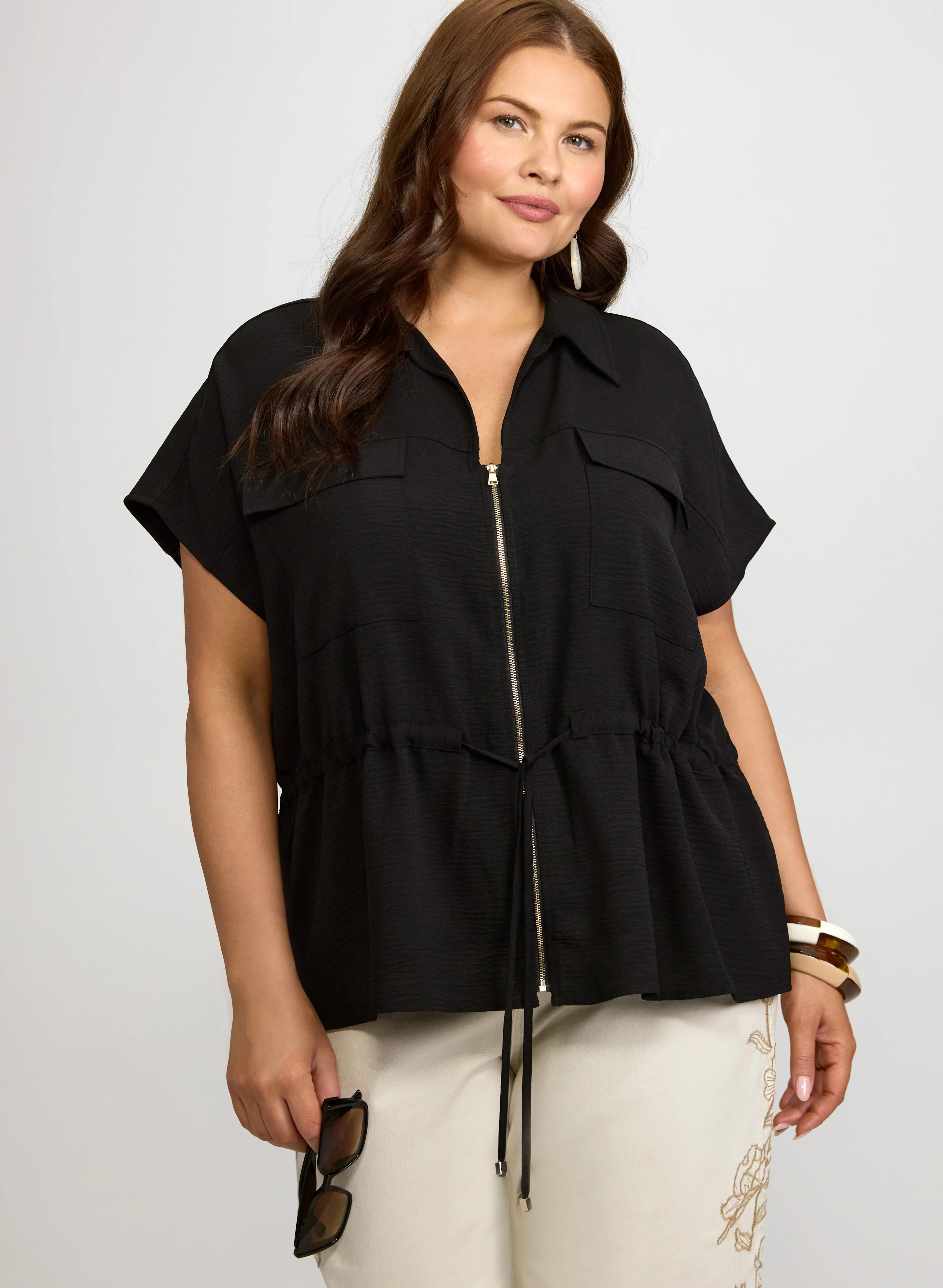 Zip Drawstring Blouse