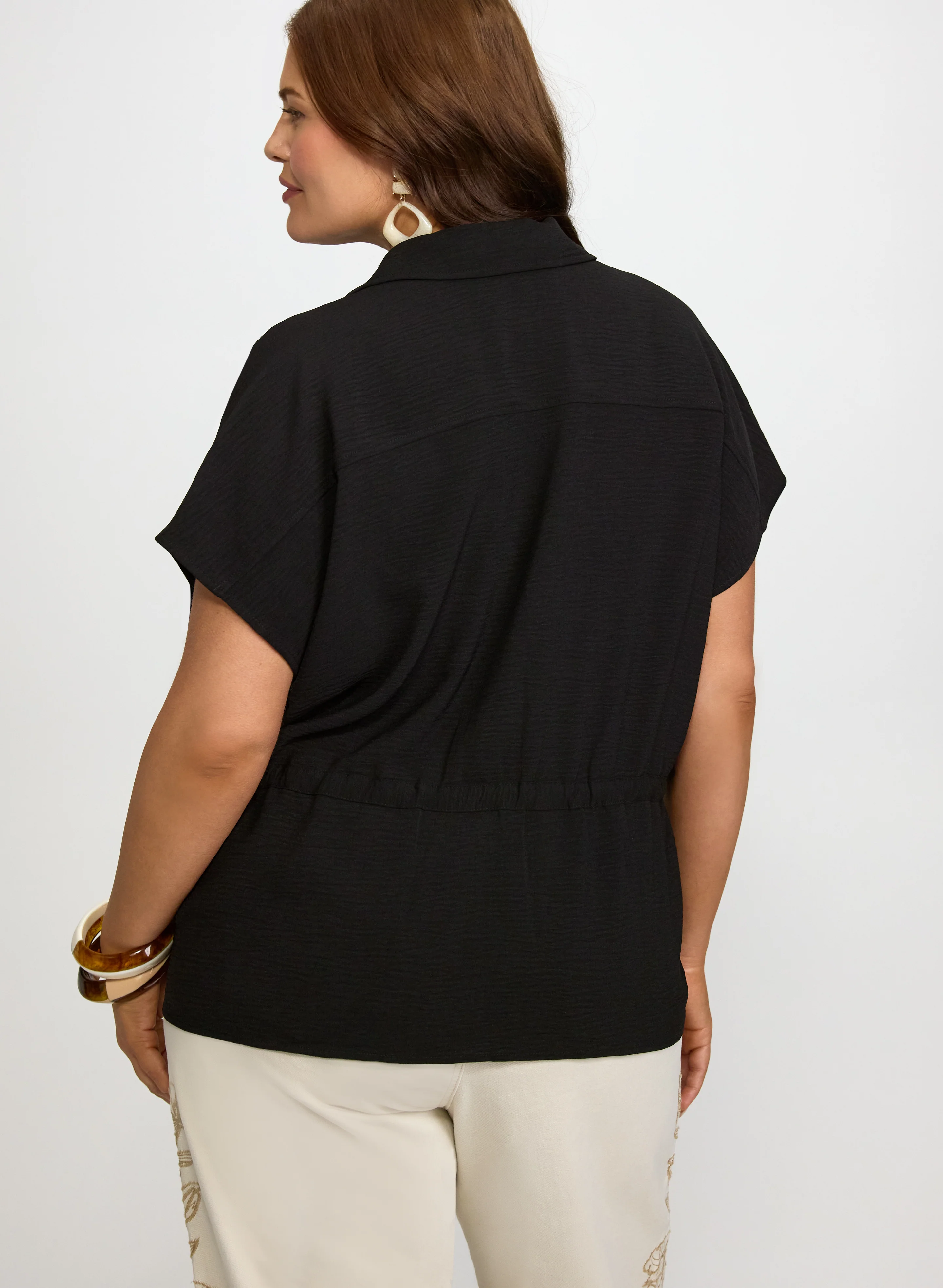 Zip Drawstring Blouse - Image 3