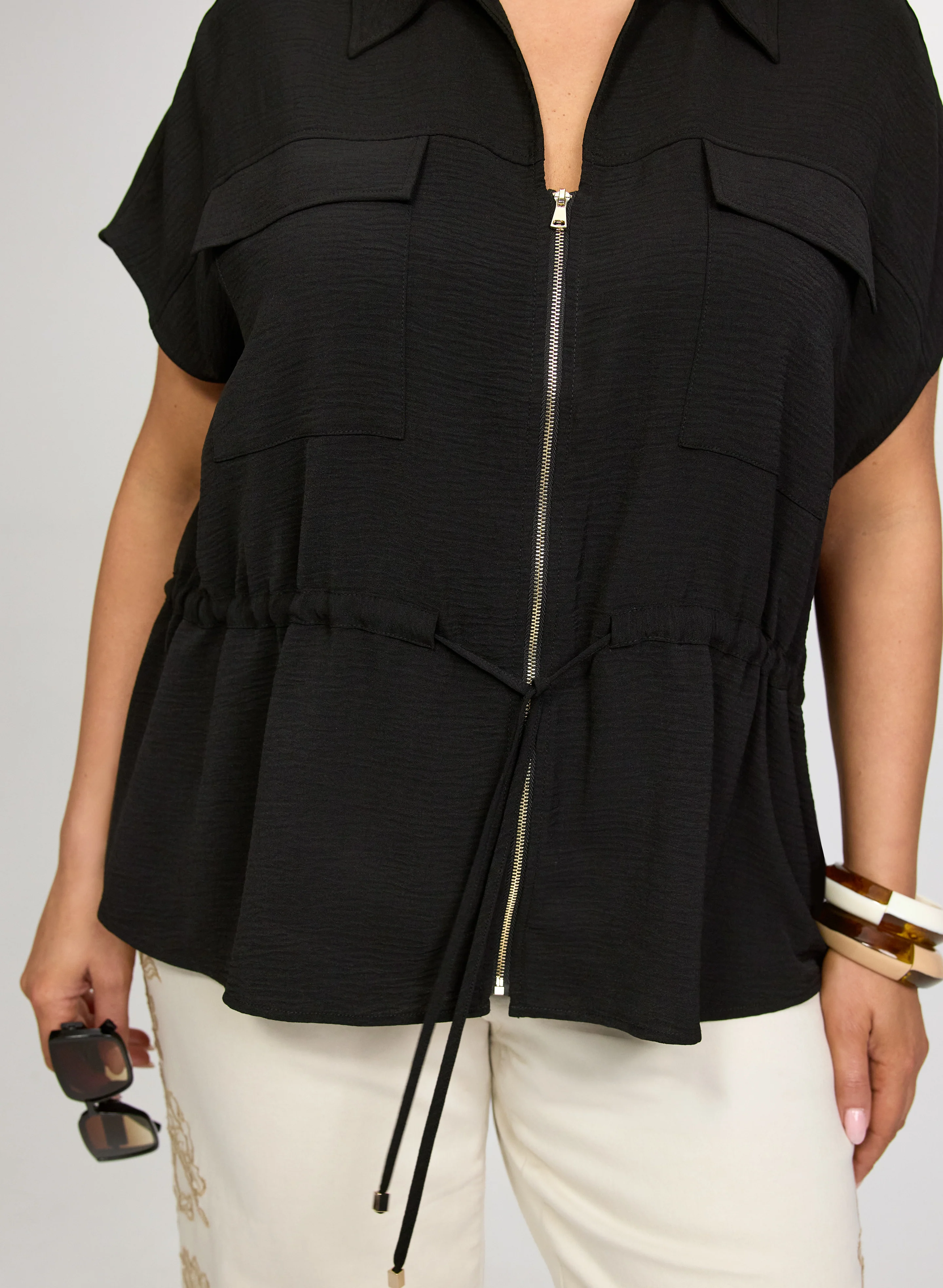 Zip Drawstring Blouse - Image 5