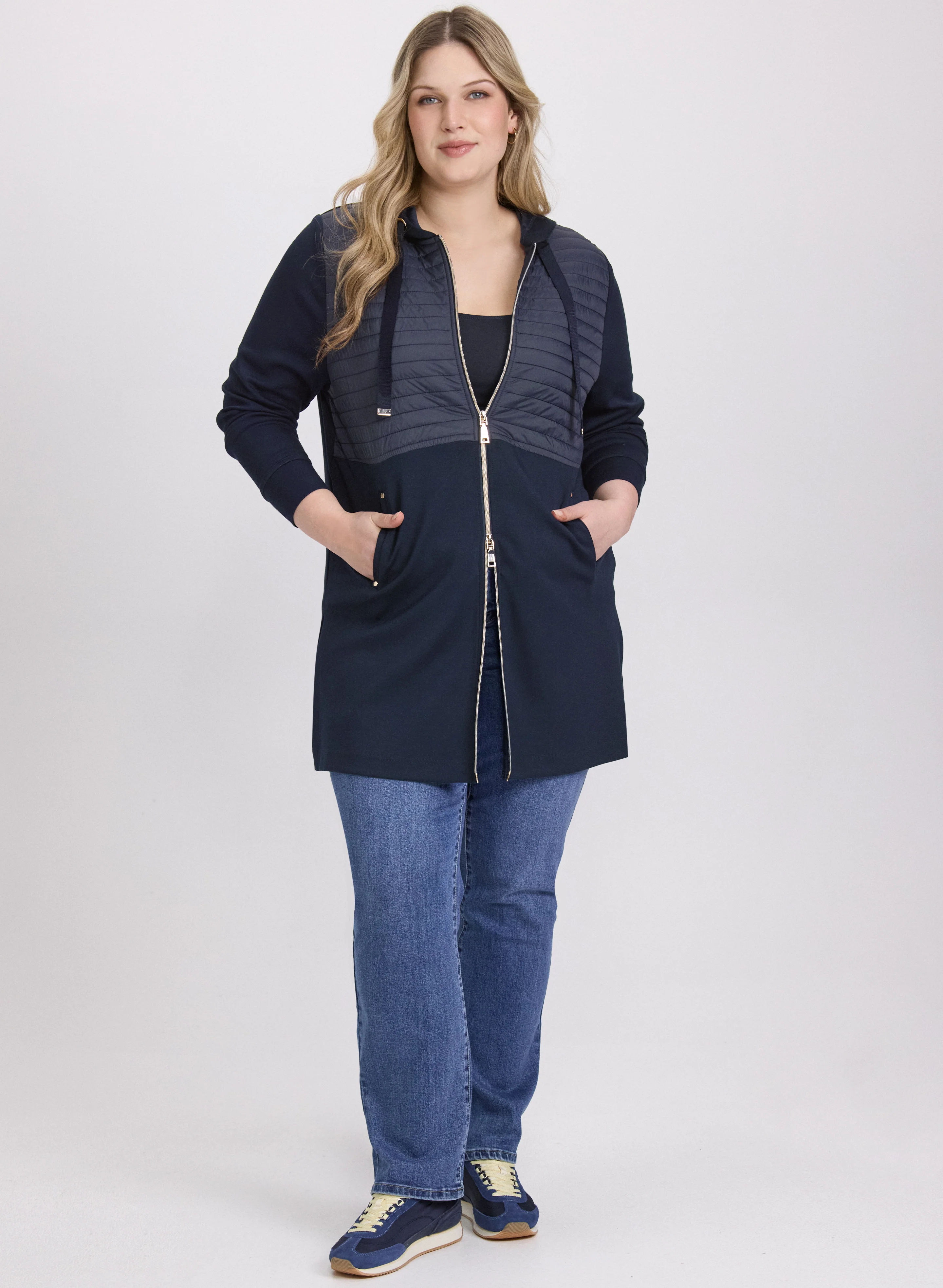 Zip Nylon Trim Top & Straight-Leg Jeans