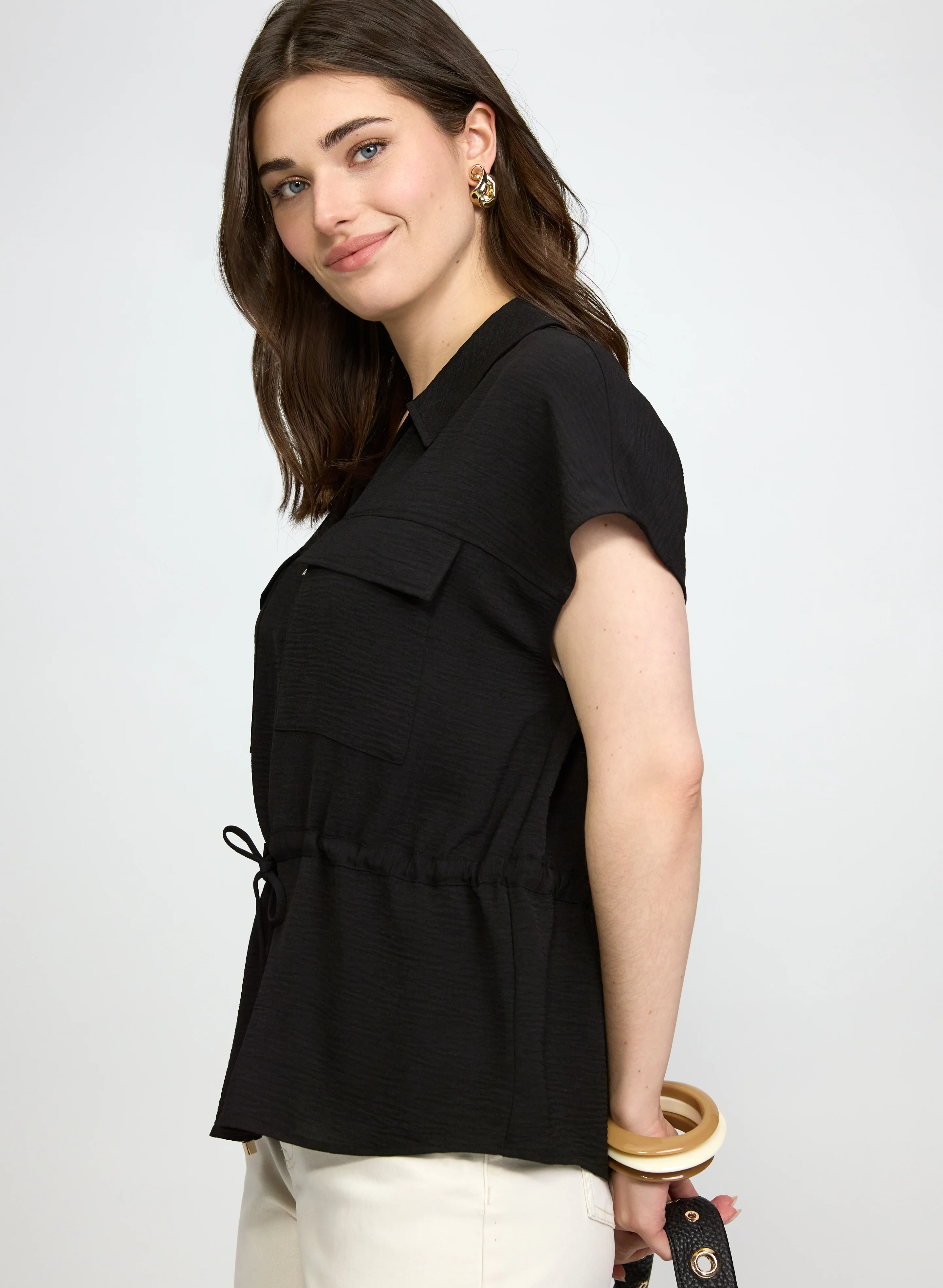 Zip-Up Drawstring Blouse - Image 2