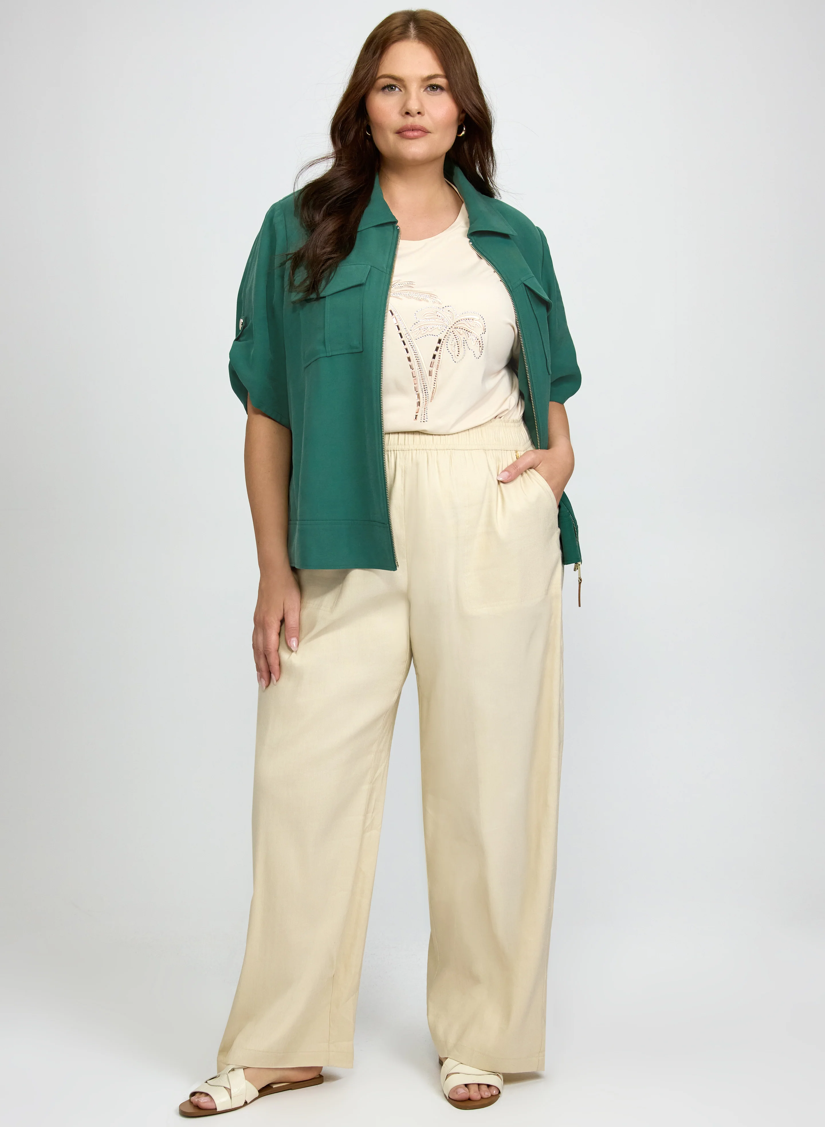 Zip-Up Jacket & Linen-Blend Wide-Leg Pants